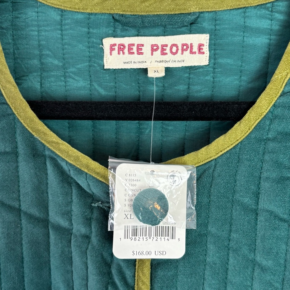 NEW Free People Natalia Teal Green Quilted Velvet Jacket Size XL - Picture 14 of 14